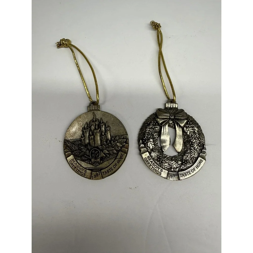 Vintage Taste of Home Ornaments 1997 1998 Seasons Greetings Pewter Style Set 2